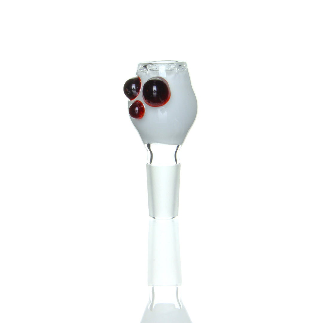 Ben Wilson - Full Color Disc Screen Slide in white with red marbles, handblown glass accessory, approx. 1" wide and 2.5" tall.