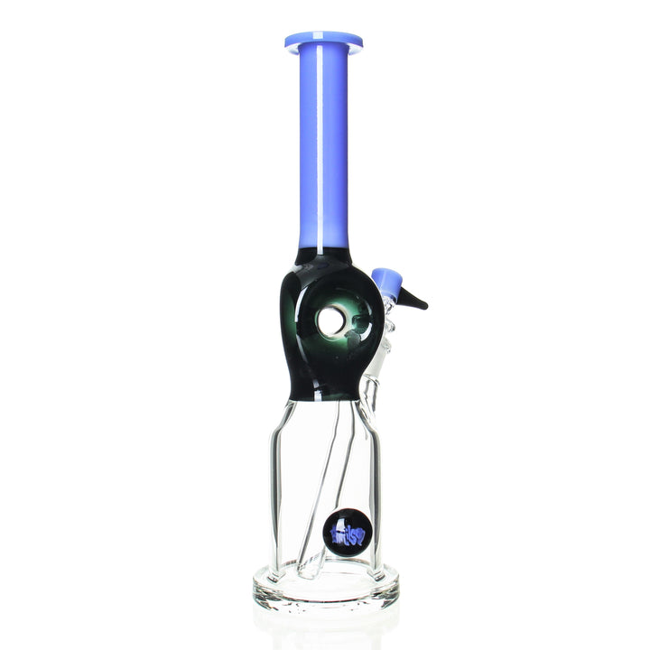 Ben Wilson Triple Donut Tube Blue & Black handblown straight tube bong - alternate view