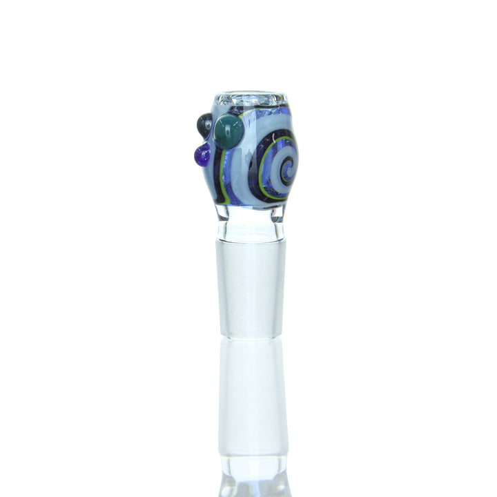 Ben Wilson - Worked Disc Screen Slide in blue and purple spiral design with multicolor marbles, handcrafted USA glass slide bowl.