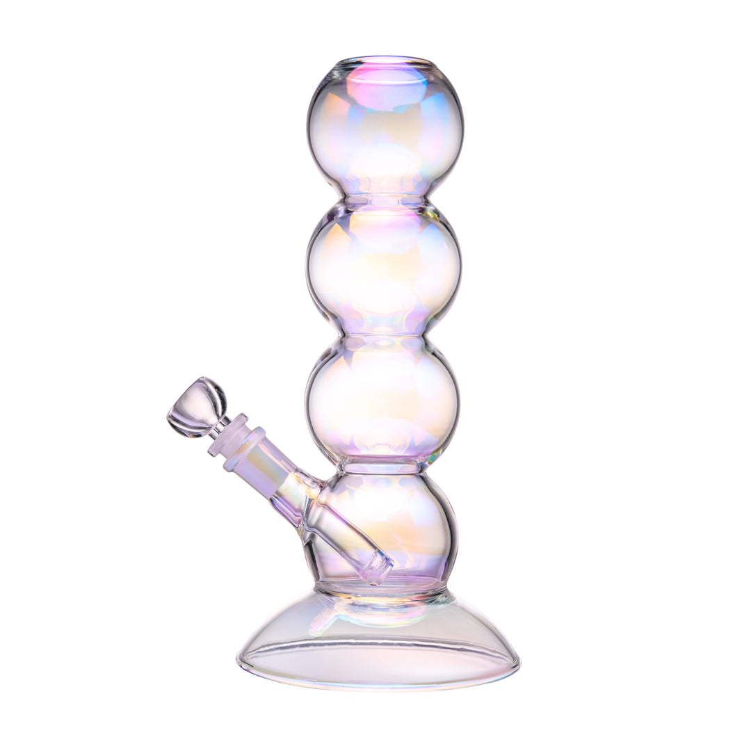 BigFun! 10 inch Bubble Bong seen from the left, a five-bubble stacked borosilicate water pipe with an electroplated iridescent finish
