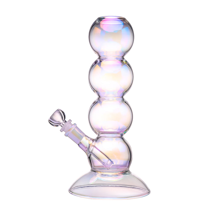 BigFun! 10 inch Bubble Bong seen from the left, a five-bubble stacked borosilicate water pipe with an electroplated iridescent finish