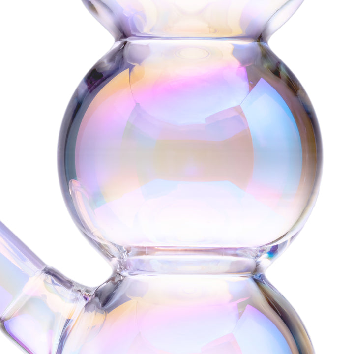 Detail of the stacked bubble chambers on the BigFun! 13 inch Bubble Bong, showing the electroplated iridescent surface