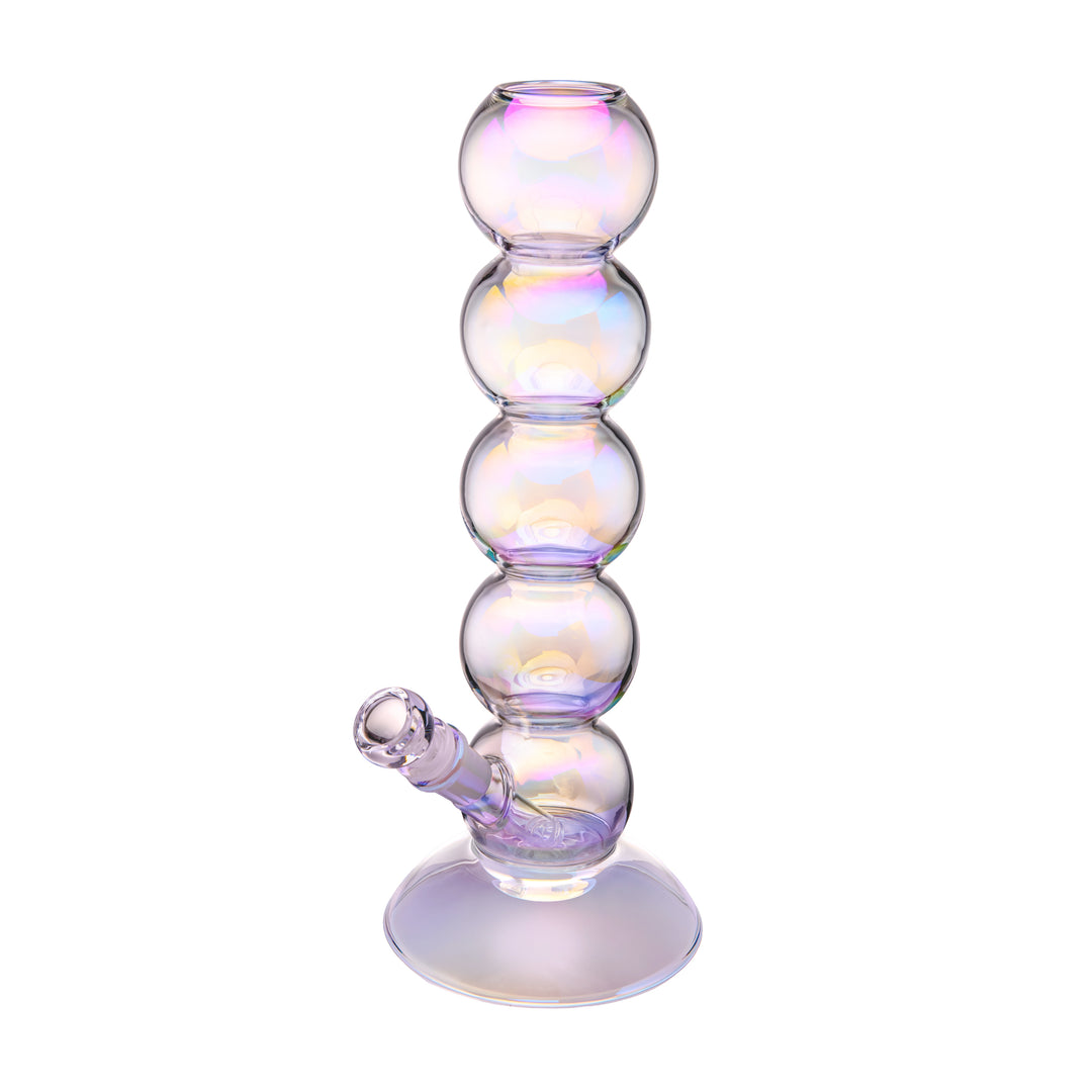 Left angled view of the BigFun! 13 inch Bubble Bong showing the iridescent colour shifting across the bubble curves