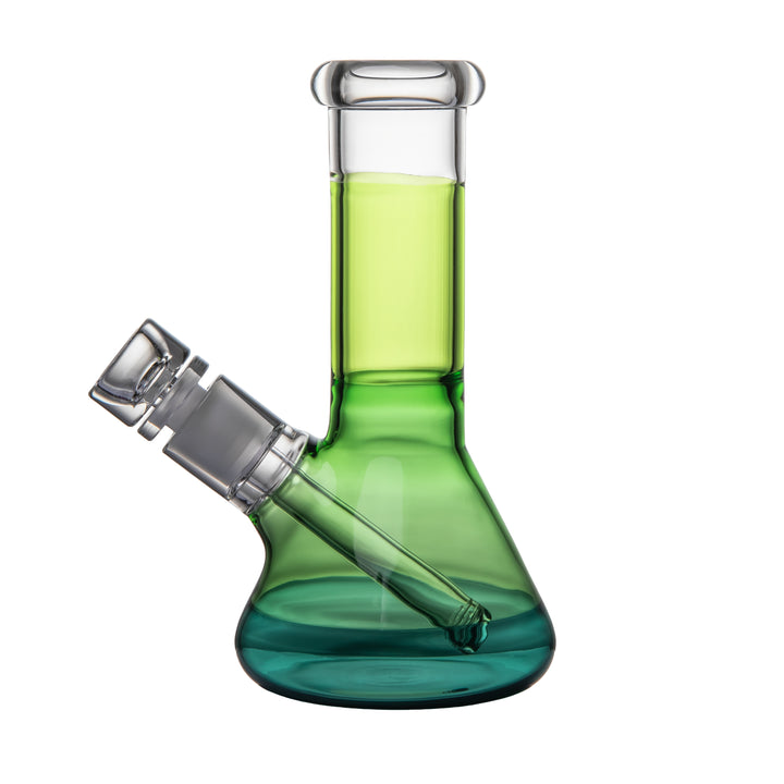 BigFun! 8" Tricolor Bong in the Canopy colorway, left side view, with cool green and blue tones blended through the borosilicate glass