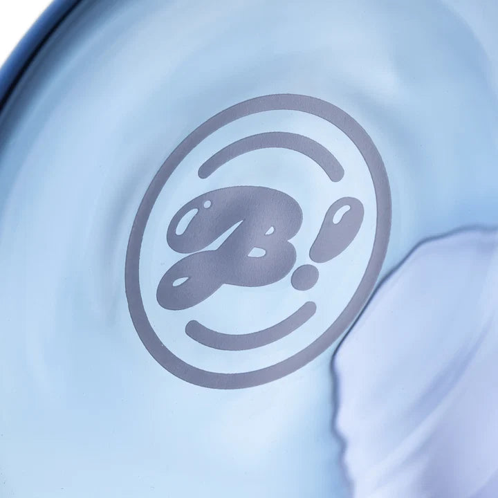 Close-up of the BigFun! logo on the base of the 8" Tricolor Bong in Sorbet
