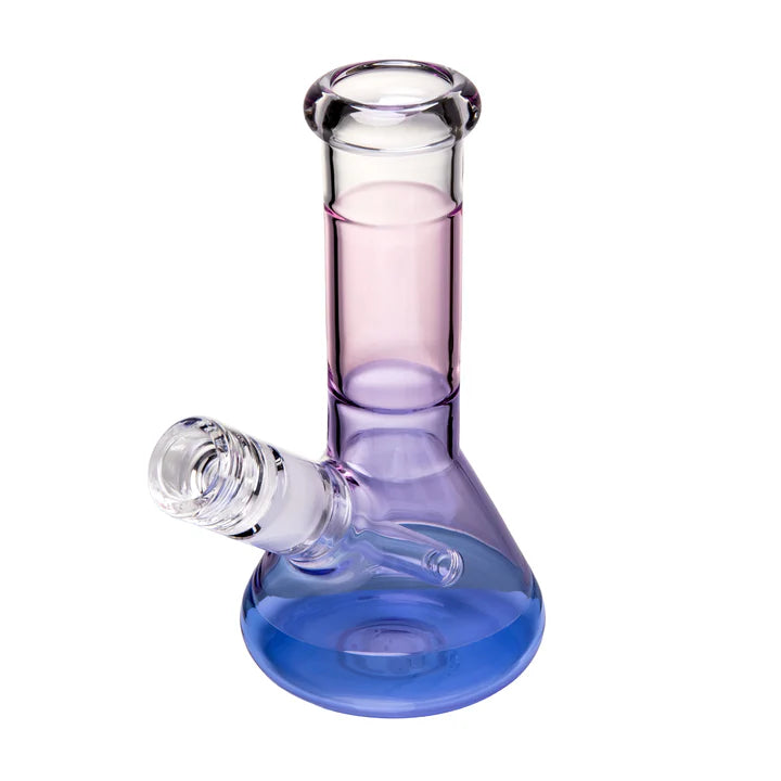 BigFun! 8" Tricolor Bong in the Sorbet colorway, front left angle, with warm pink and orange tones through the glass