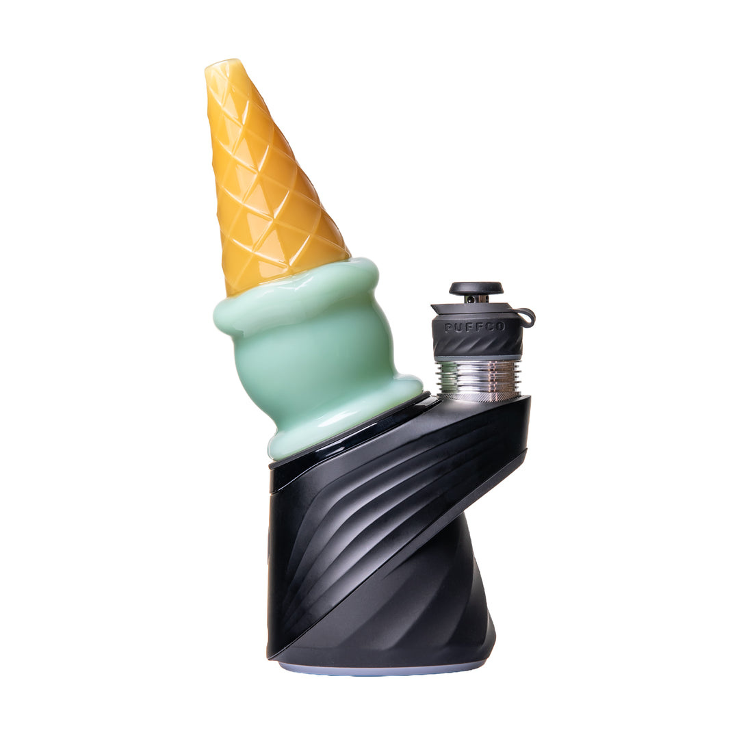 Mint BigFun! Ice Cream Peak Top mounted on a Puffco Peak seen from the right — the Puffco Peak device is sold separately and not included