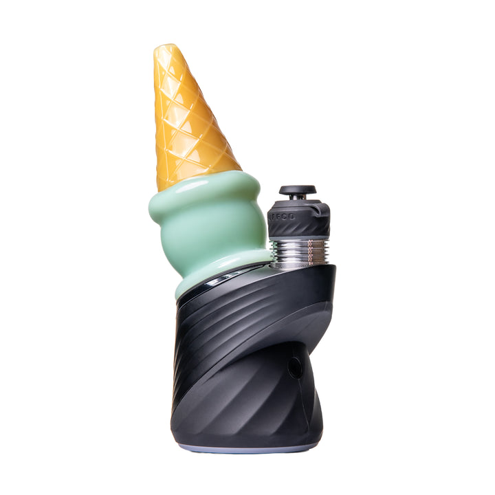 Mint BigFun! Ice Cream Peak Top on a Puffco Peak at a front angle, showing the cone's height against the device — device sold separately
