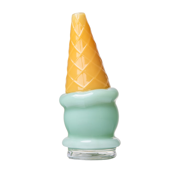BigFun! Ice Cream Peak Top in Mint, a 4.8-inch handcrafted borosilicate glass soft-serve cone attachment for the Puffco Peak, shown upright