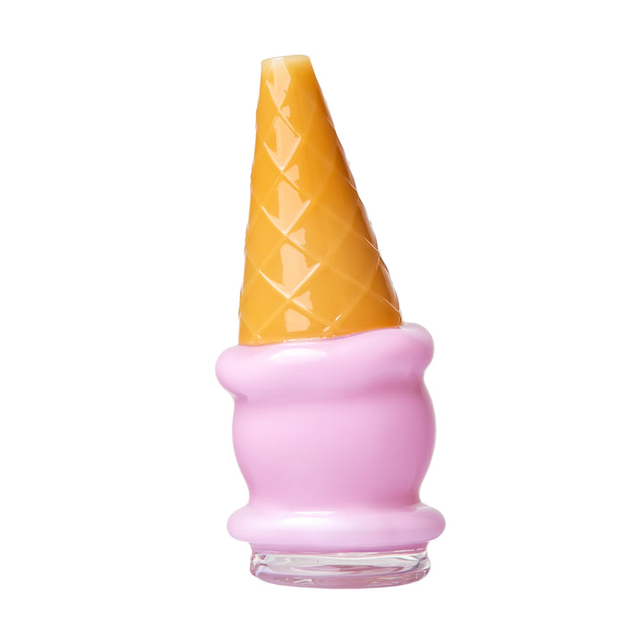 BigFun! Ice Cream Peak Top in Strawberry, the same cone attachment in pink borosilicate glass, shown upright