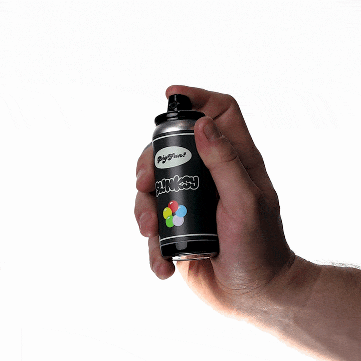 Animation of the BigFun! Blinksy spraying vapor out of the can nozzle in fan-powered Spray Mode