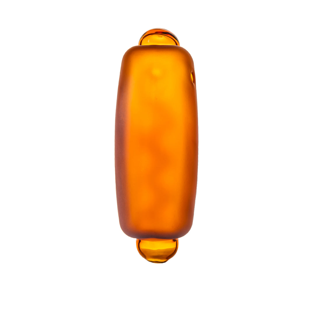 Bottom vertical view of the BigFun! Glizzy Hand Pipe showing the underside of the glass bun
