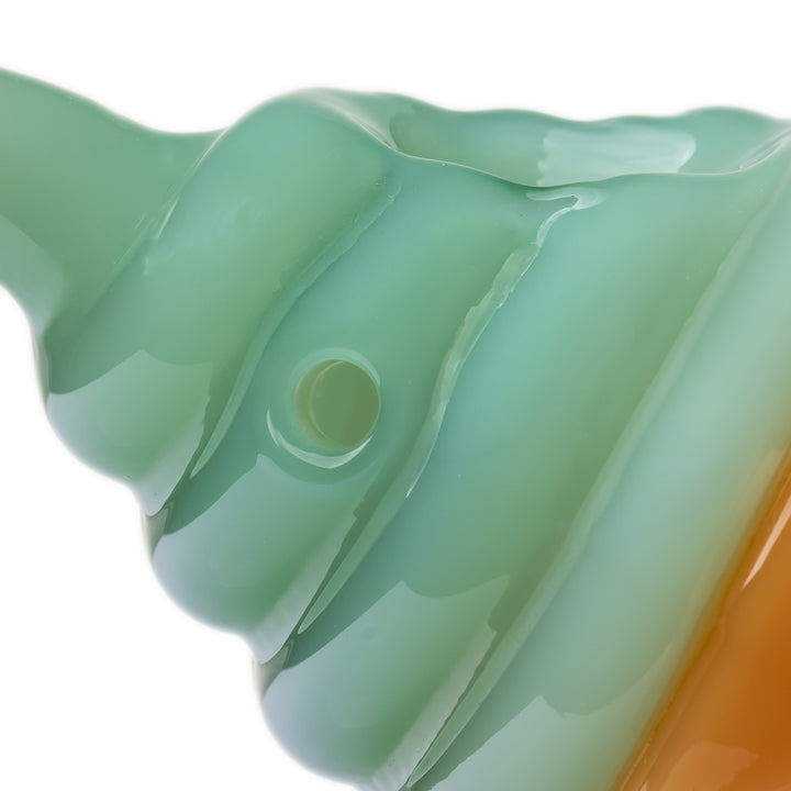 Close-up of the side carb hole on the BigFun! Ice Cream Hand Pipe in Mint, used for airflow control while drawing
