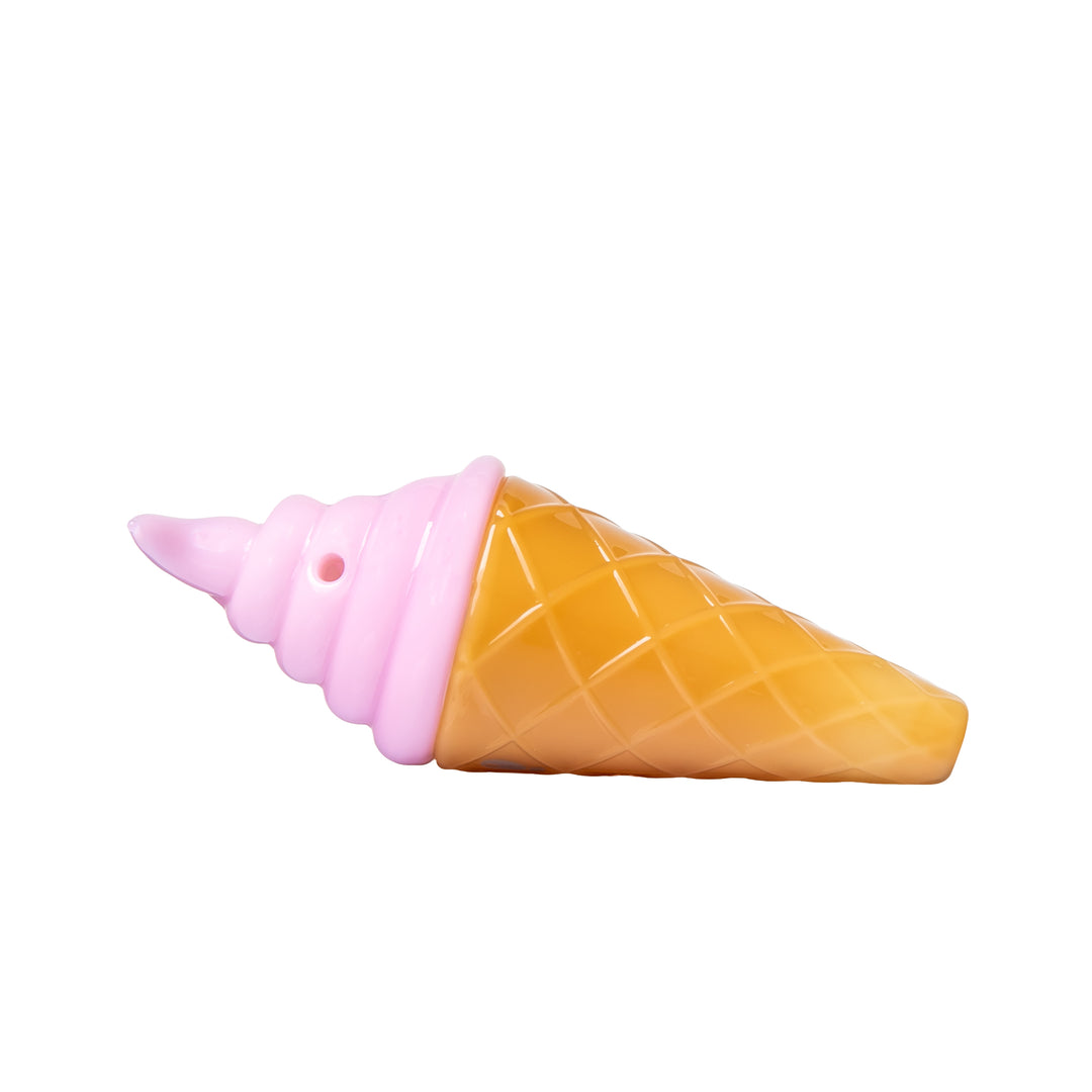 Side view of the BigFun! Ice Cream Hand Pipe in Strawberry showing the side carb hole in the standard spoon-pipe position