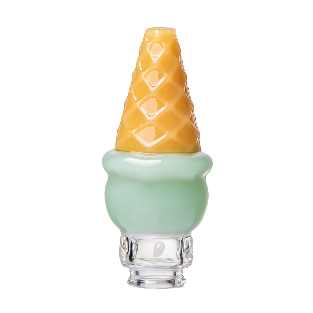 Mint BigFun! Ice Cream Pivot Top shown upright, the same cone design in pale green borosilicate glass