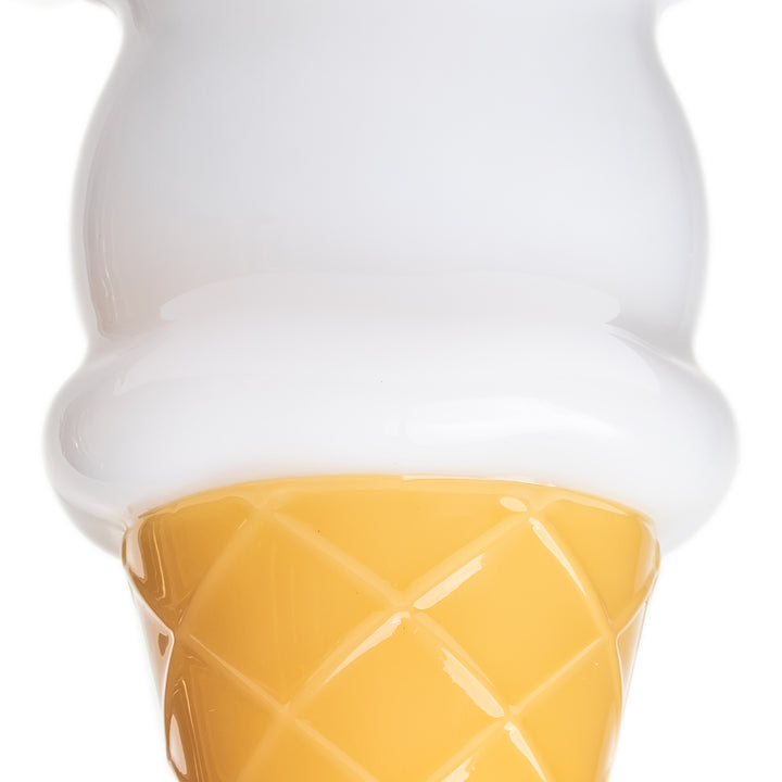 Detail of the Vanilla BigFun! Ice Cream Pivot Top showing the cream-white soft-serve swirl in handmade borosilicate glass