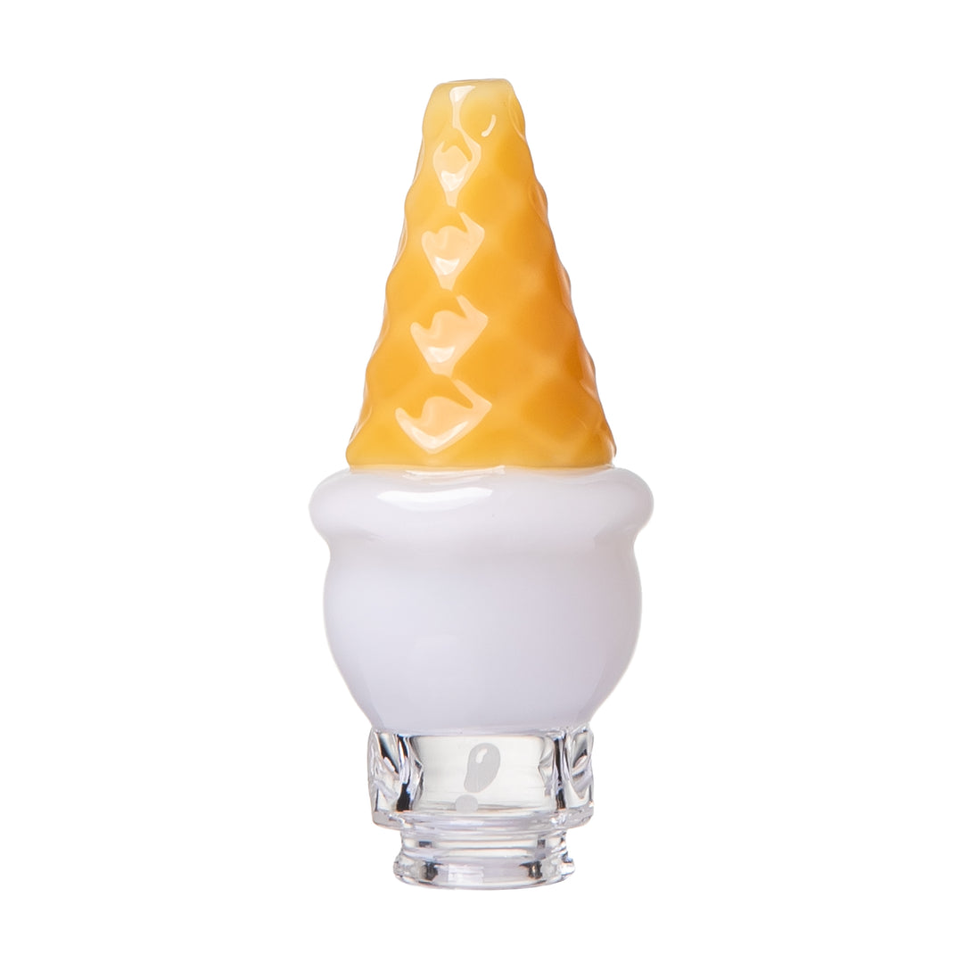 Vanilla BigFun! Ice Cream Pivot Top shown upright, a 2.6-inch handmade borosilicate soft-serve cone for the Puffco Pivot