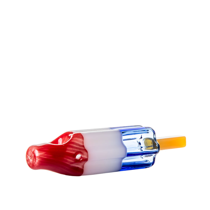 Angled front view of the BigFun! Pipesicle Red White Blue, showing the red tip and the transition into the white and blue sections
