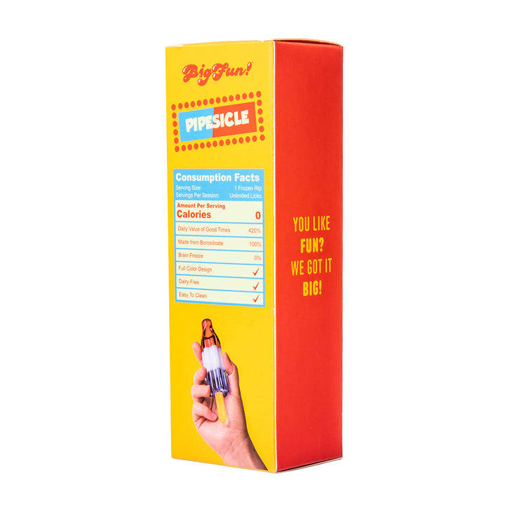 Back of the BigFun! Pipesicle Red White Blue retail packaging showing product details