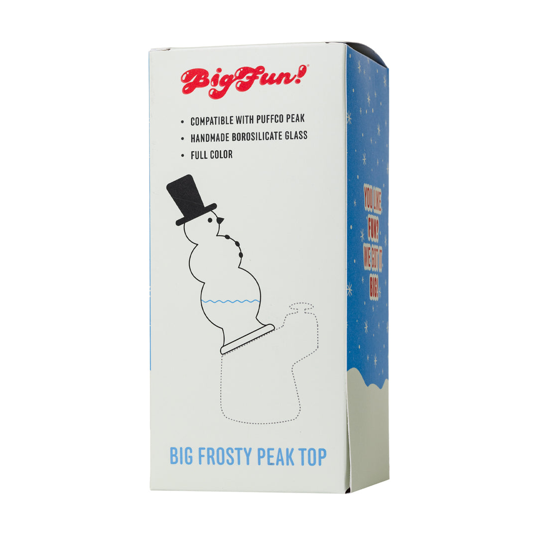 bigfun! puffco peak pro big frosty snowman top back of retail packaging showing water fill level