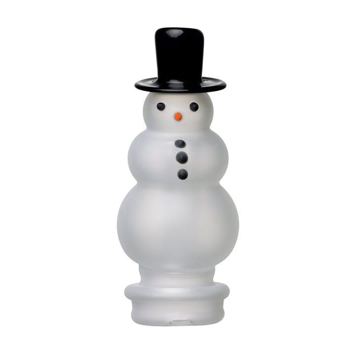 BigFun! Puffco Peak Top Big Frosty snowman glass attachment, front view showing stacked snowman design