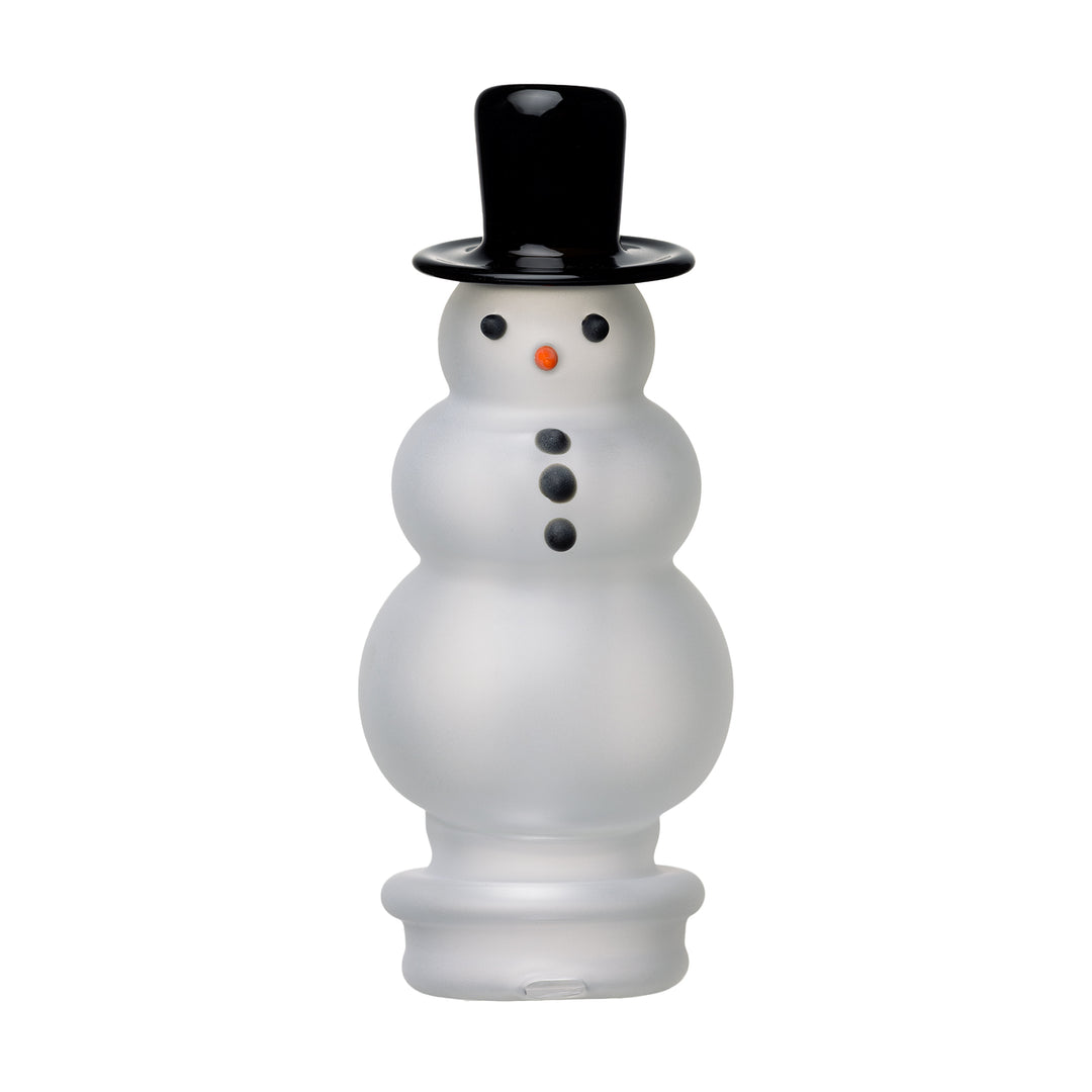 BigFun! Puffco Peak Top Big Frosty snowman glass attachment, front view showing stacked snowman design