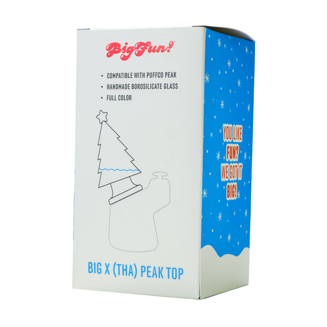bigfun! puffco peak pro big x (tha) christmas tree top back of retail box packaging showing water fill level