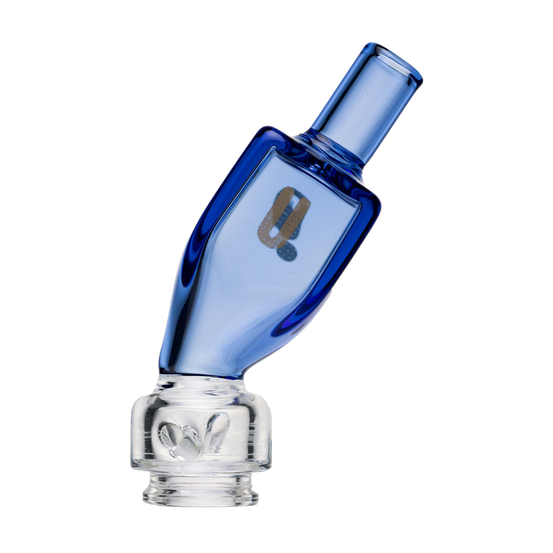 bigfun drei puffco pivot glass top side angle highlighting angular borosilicate body and airflow path