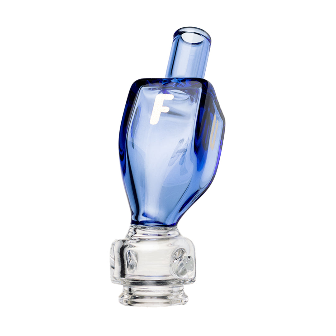 BigFun! Puffco Pivot Top Drei dreidel glass attachment, front view showing faceted holiday design
