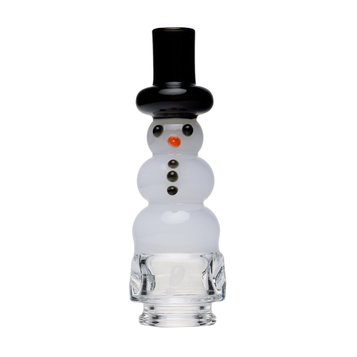 BigFun! Puffco Pivot Top Lil Frosty snowman glass attachment, front view showing stacked snowman design