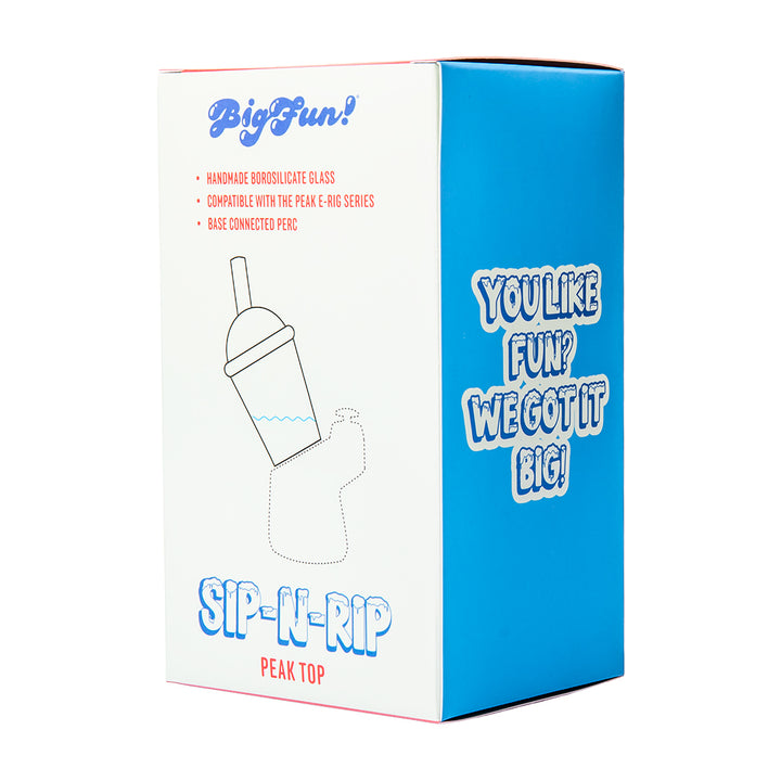 Back of the BigFun! Sip N Rip Peak Top retail box showing product details and the PEAK NOT INCLUDED notice