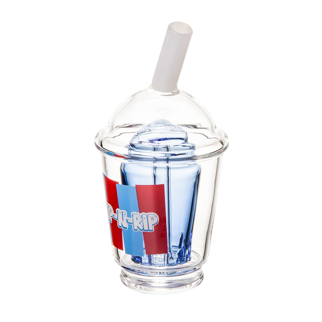 Top-back angled view of the BigFun! Sip N Rip Peak Top showing the cup lid and mouthpiece
