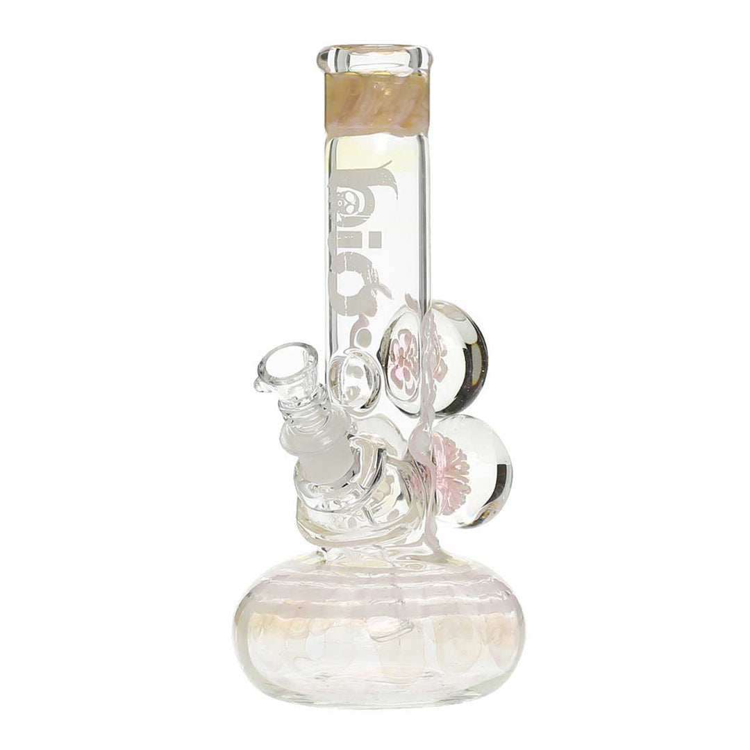 Biohazard 9-inch 3 Marble Bubble Bottom bong in Pink with Illuminati, UV-reactive glass water pipe