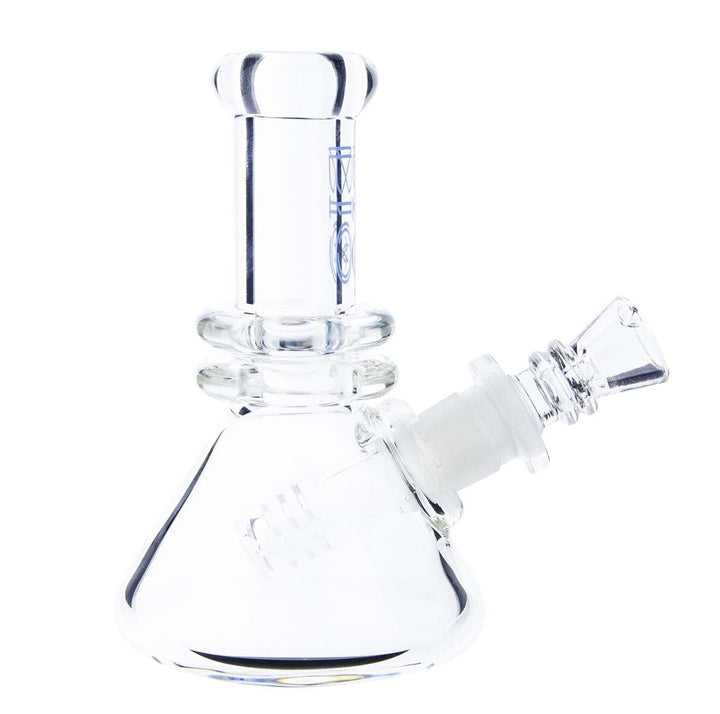 Biohazard 5-inch heavy beaker bong — blue glass mini water pipe, side detail