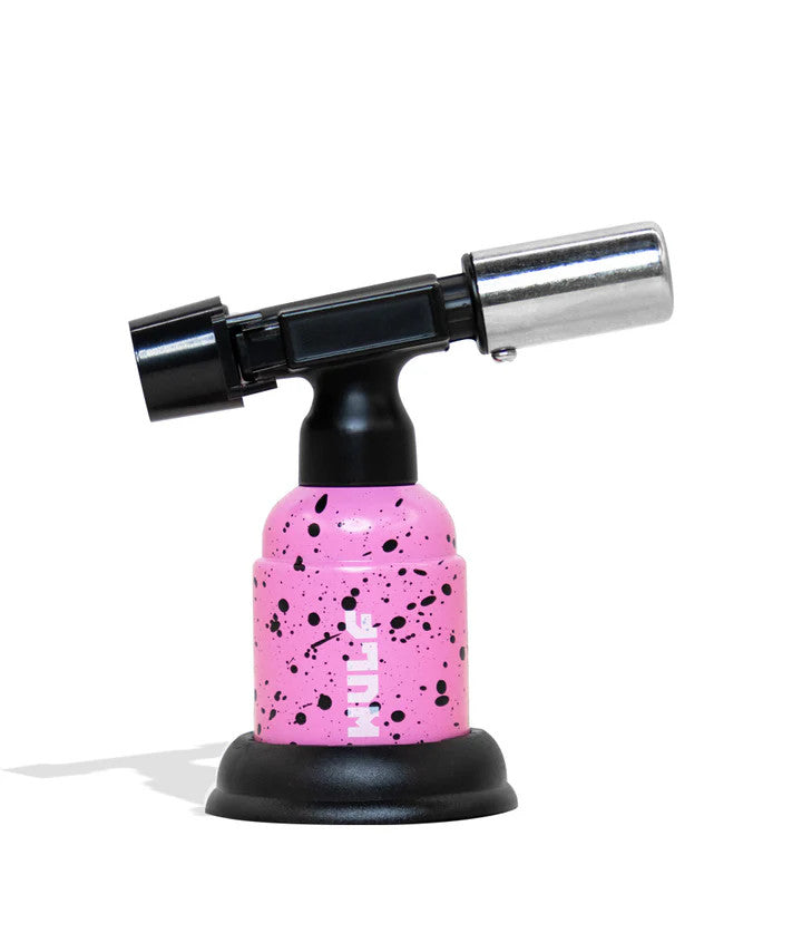 Wulf Mods Blast Torch – Pink with Black Splatter design, compact butane torch for precise heating.