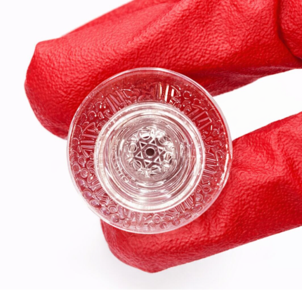 Black Market Glass quartz bowl top-down view showing 7 intake holes for even airflow and controlled heating