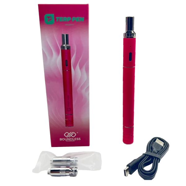 Boundless Technology Terp Pen V2 — Magenta colorway, box contents view