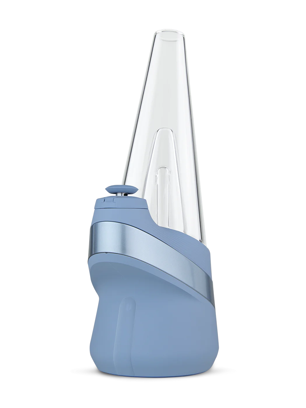 Puffco Peak Vaporizer in Sky – soft blue base with conical glass top, angled hero view.
