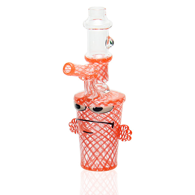 BTGB Glass Reticello Master Shake Bubbler Orange sculptural dab rig with 14mm male joint