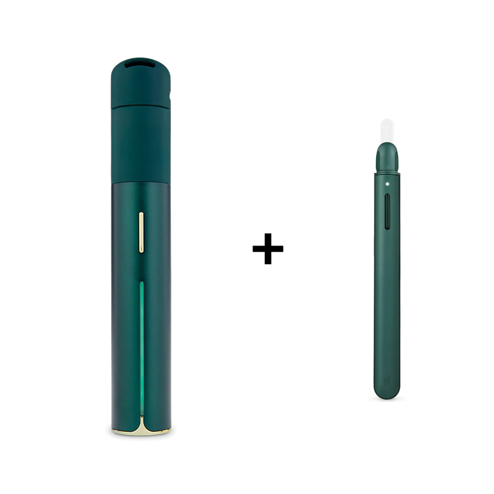 Puffco Pivot + Hot Knife Bundle in Pine — green Pivot vaporizer beside the matching Pine Puffco Hot Knife heated loading tool.