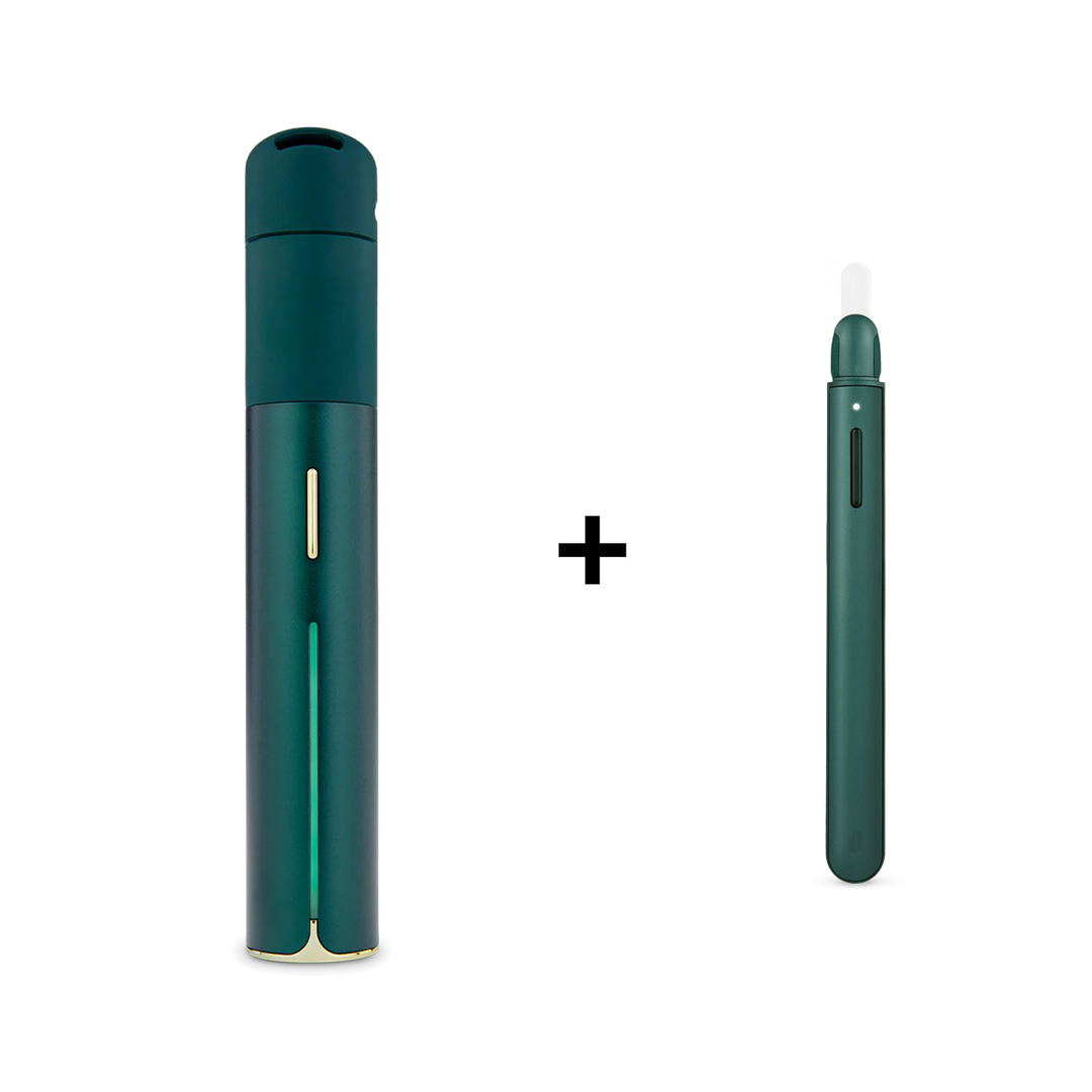 Puffco Pivot + Hot Knife Bundle in Pine — green Pivot vaporizer beside the matching Pine Puffco Hot Knife heated loading tool.