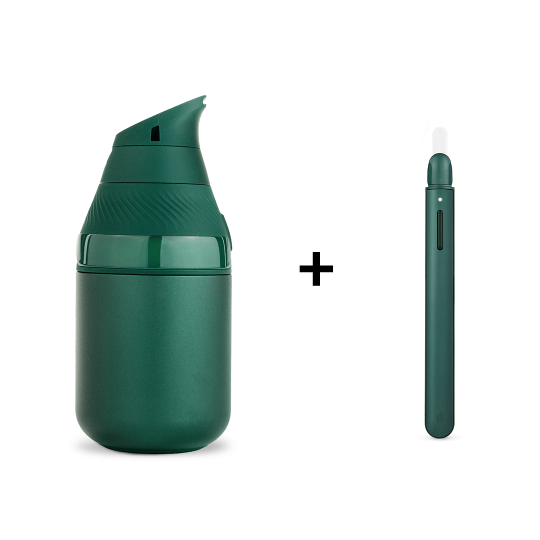 Puffco Proxy Core Kit and Hot Knife bundle in Pine, both pieces shown together in matte green