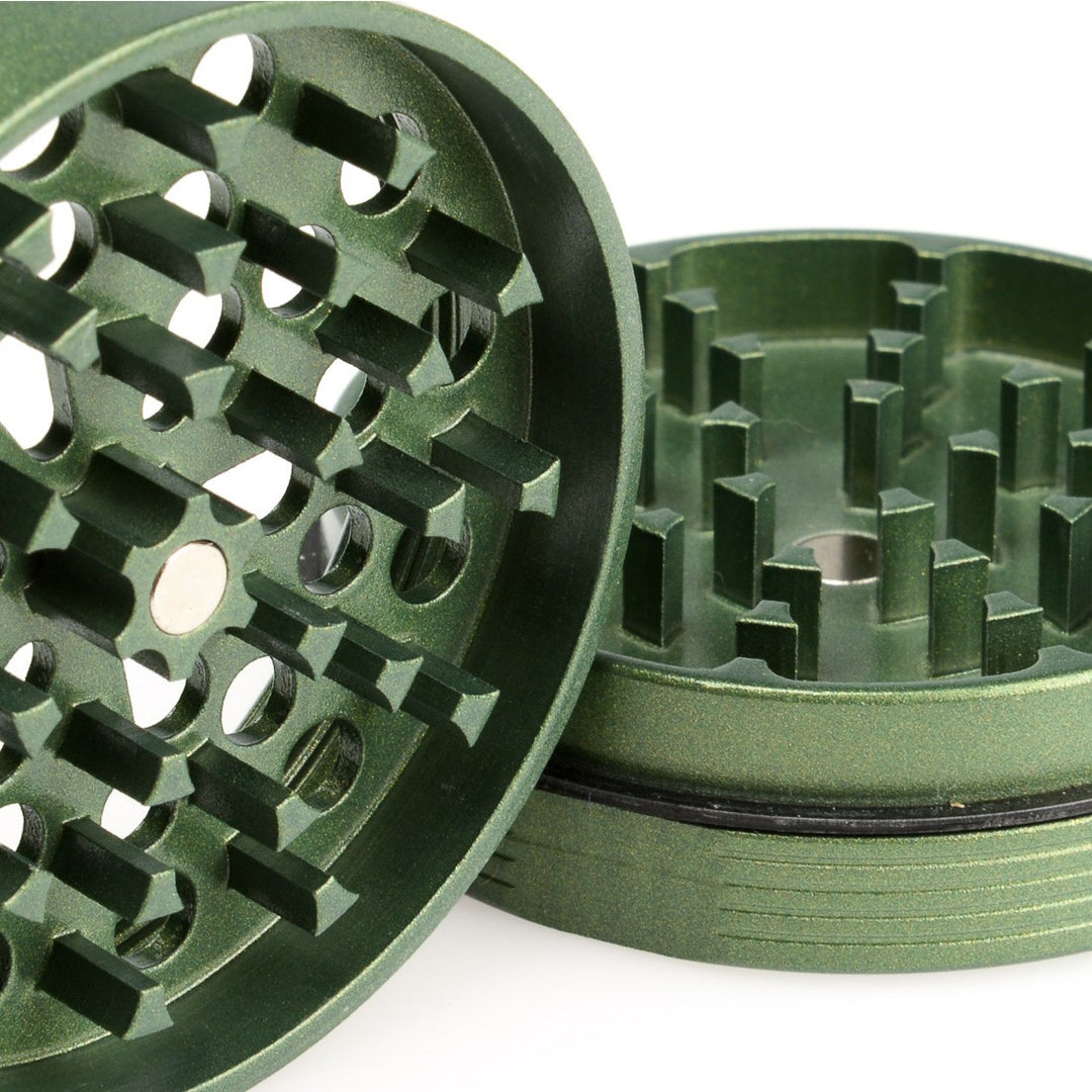 Green SLX grinder with center and bottom chambers open