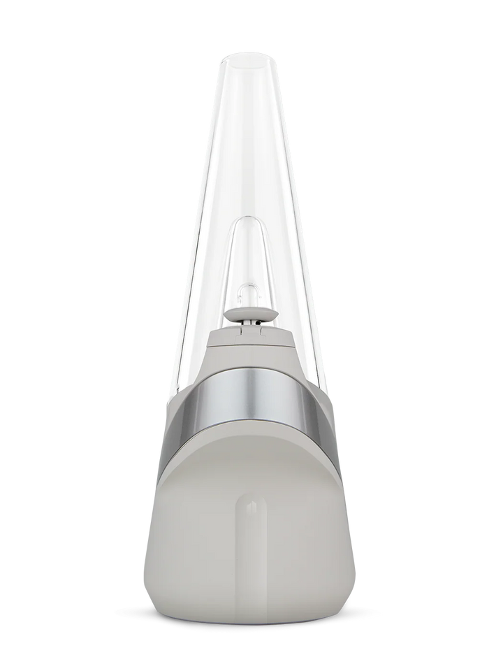 Puffco Peak Cloud – straight-on view highlighting LED band and white finish.