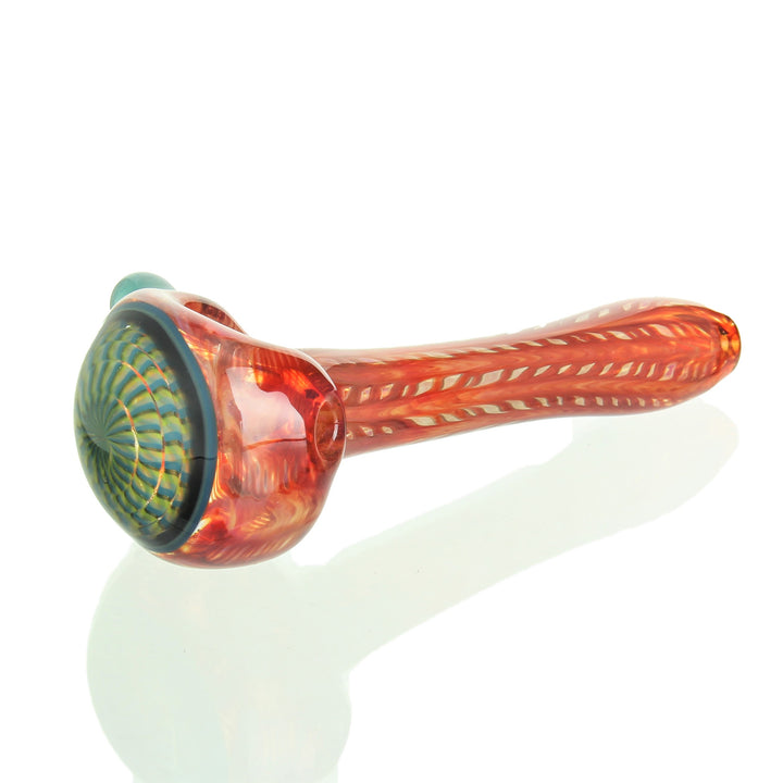 Conversion Glass Spin & Rake Spoon hand pipe in Red, design #4, worked glass