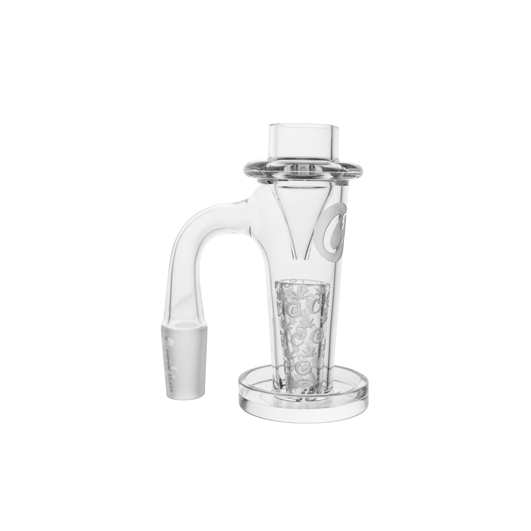 Cookies SF Drip Banger — quartz banger with 14mm male 90deg joint, top-down view