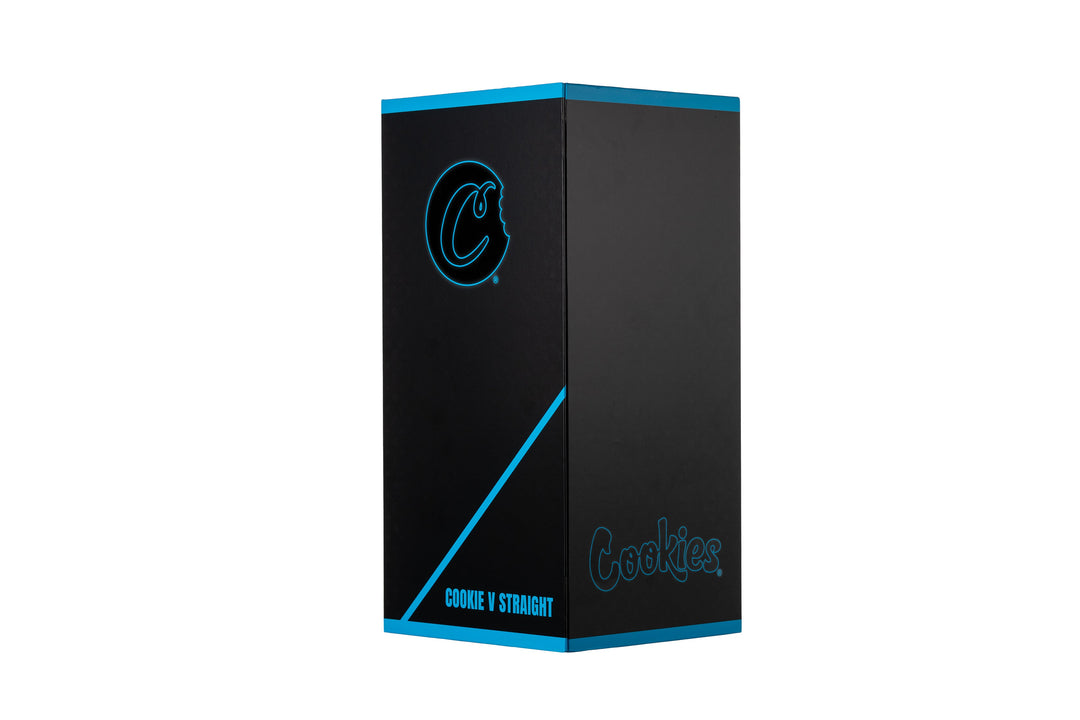 Cookies SF V Straight — Black colorway straight tube water pipe, packaging view