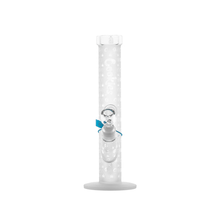 Cookies V Straight water pipe alternate side profile with clear glass body and blue accents