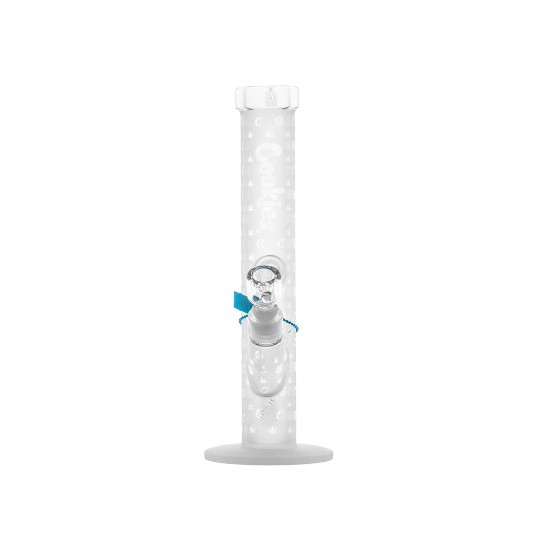 Cookies V Straight water pipe alternate side profile with clear glass body and blue accents