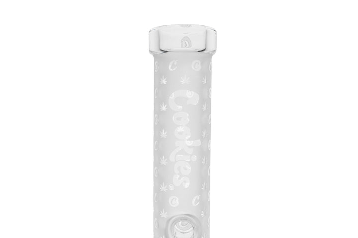 Cookies V Straight bong tube close-up showing patterned glass and internal chamber